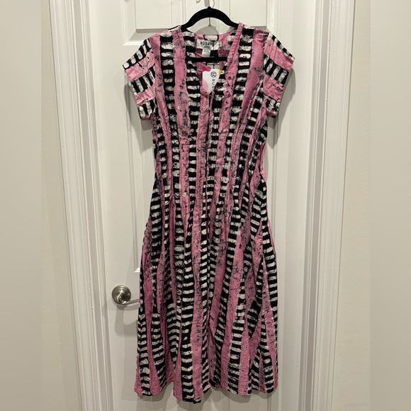 Busayo Damini Midi Dress Elegant Pink and Black Striped a-line Dress resort - Picture 5 of 7